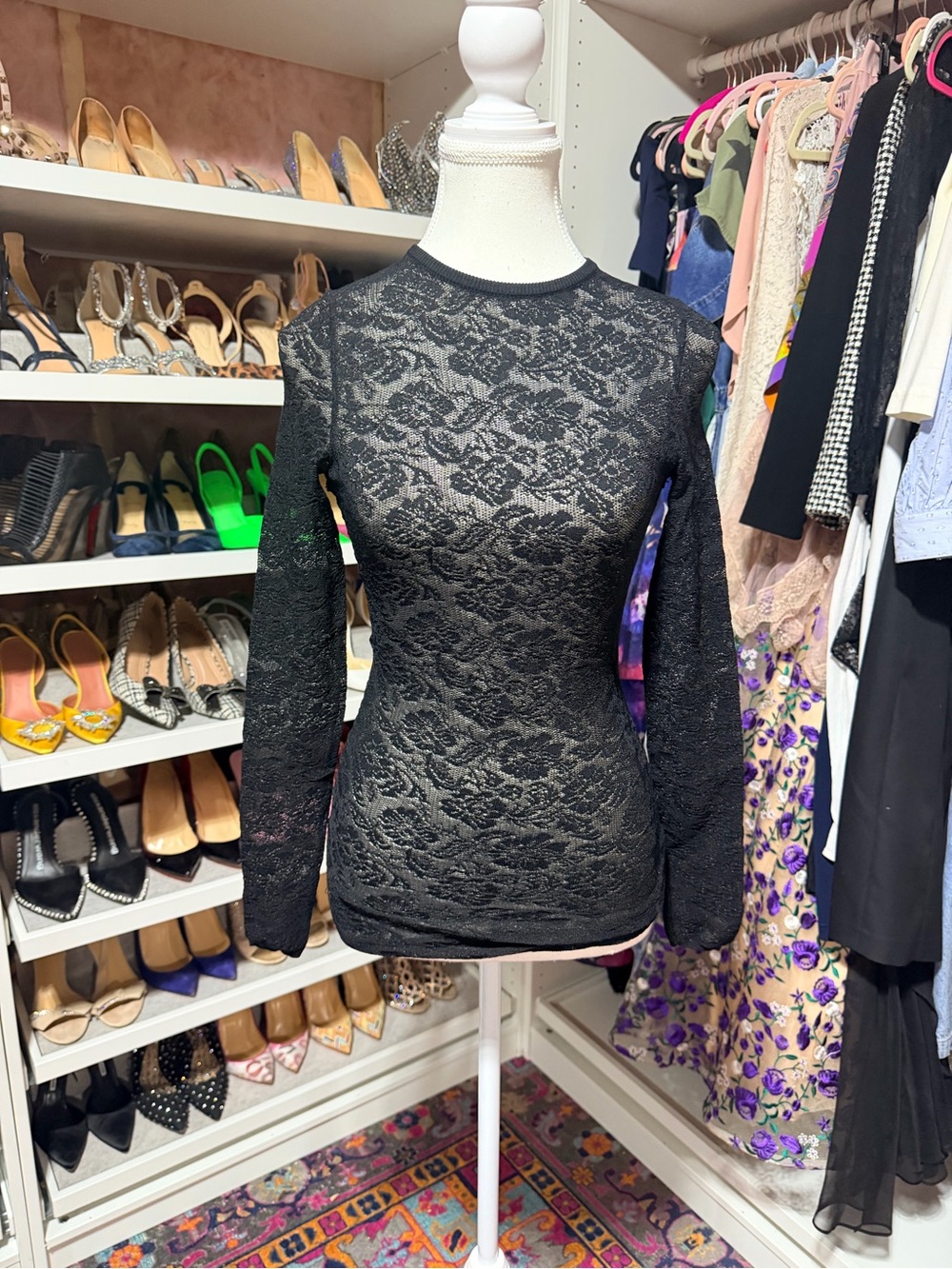 Stella McCartney Black Sheer Lace Long-Sleeve Top TheRealReal